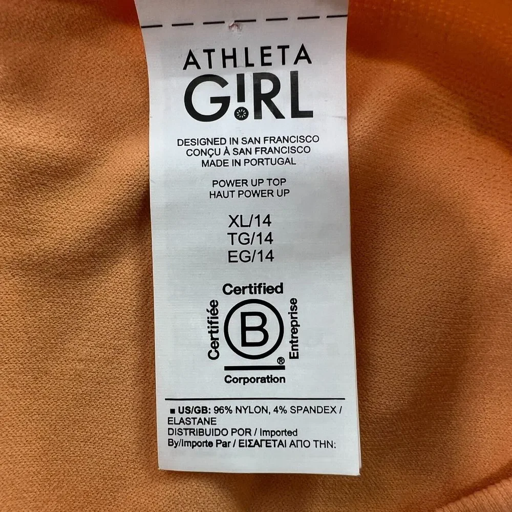 Athleta Girl Power Up Top Seamless Long Sleeve Girls XL Orange‎ Stretch Comfy